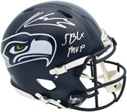 Kenneth Walker III Autographed Seattle Seahawks Blue Full Size SB LX Champions Logo Speed Authentic Helmet "SB LX MVP" Beckett BAS Witness Stock #262130