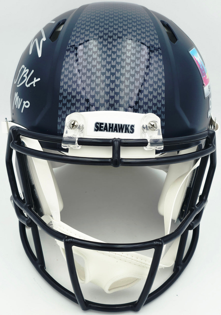 Kenneth Walker III Autographed Seattle Seahawks Blue Full Size SB LX Champions Logo Speed Authentic Helmet "SB LX MVP" Beckett BAS Witness Stock #262130