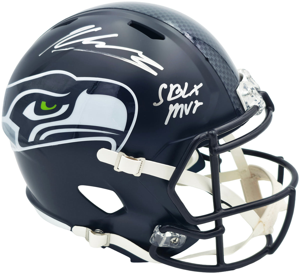 Kenneth Walker III Autographed Seattle Seahawks Blue Full Size Speed Replica Helmet "SB LX MVP" Beckett BAS Witness Stock #262131