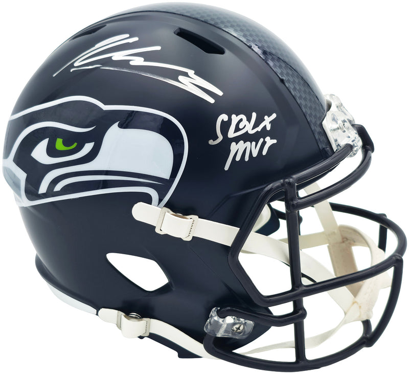Kenneth Walker III Autographed Seattle Seahawks Blue Full Size Speed Replica Helmet "SB LX MVP" Beckett BAS Witness Stock #262131