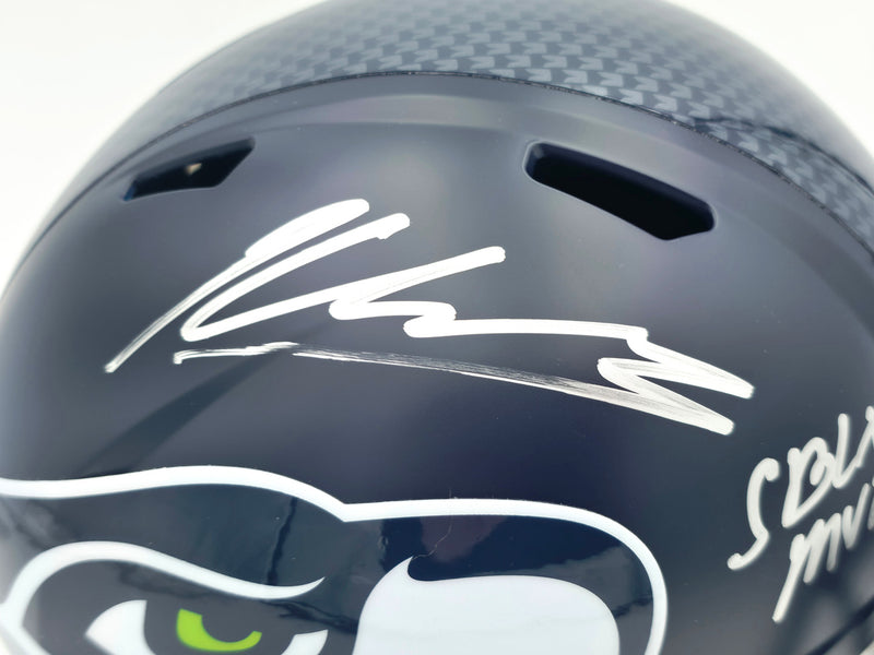Kenneth Walker III Autographed Seattle Seahawks Blue Full Size Speed Replica Helmet "SB LX MVP" Beckett BAS Witness Stock #262131