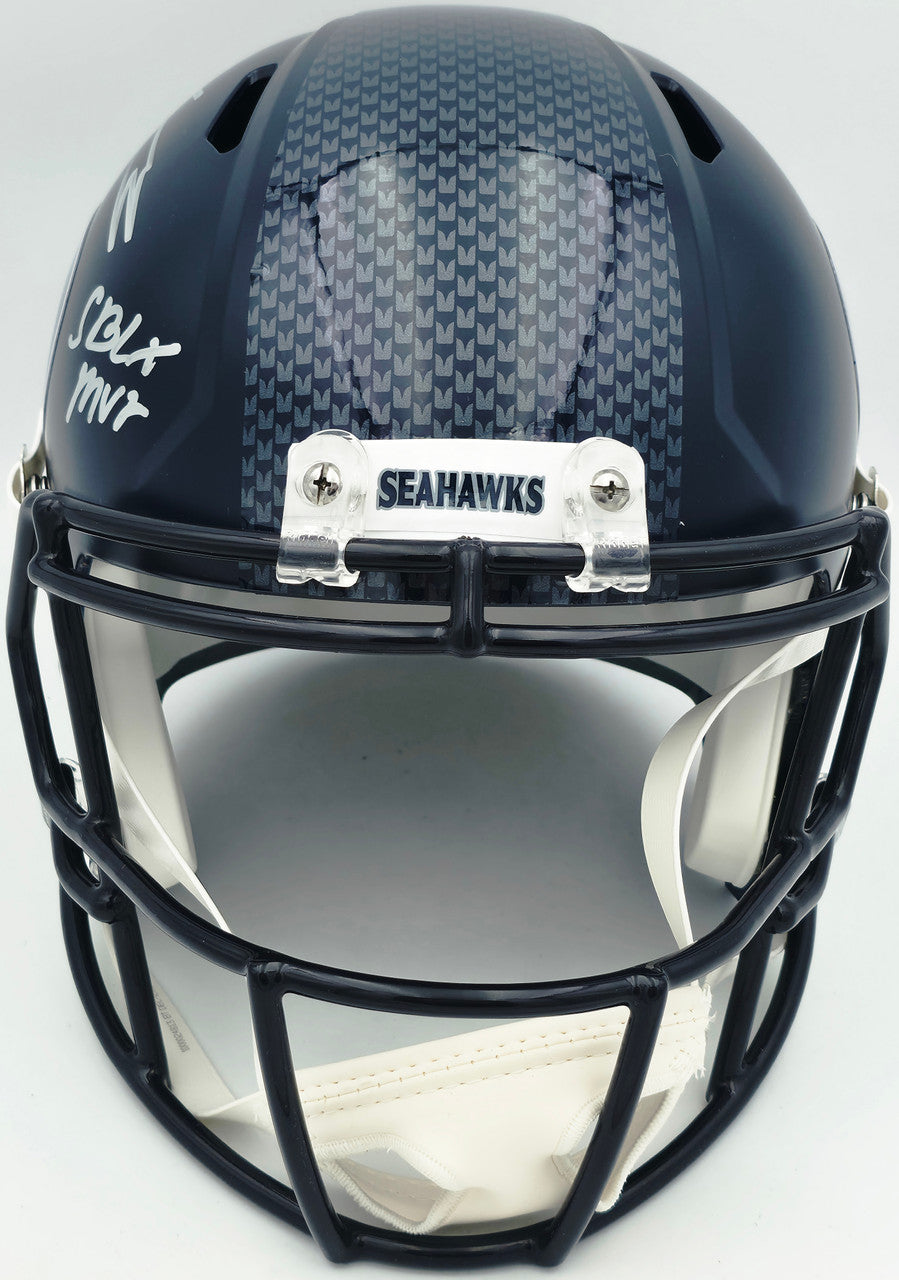 Kenneth Walker III Autographed Seattle Seahawks Blue Full Size Speed Replica Helmet "SB LX MVP" Beckett BAS Witness Stock #262131