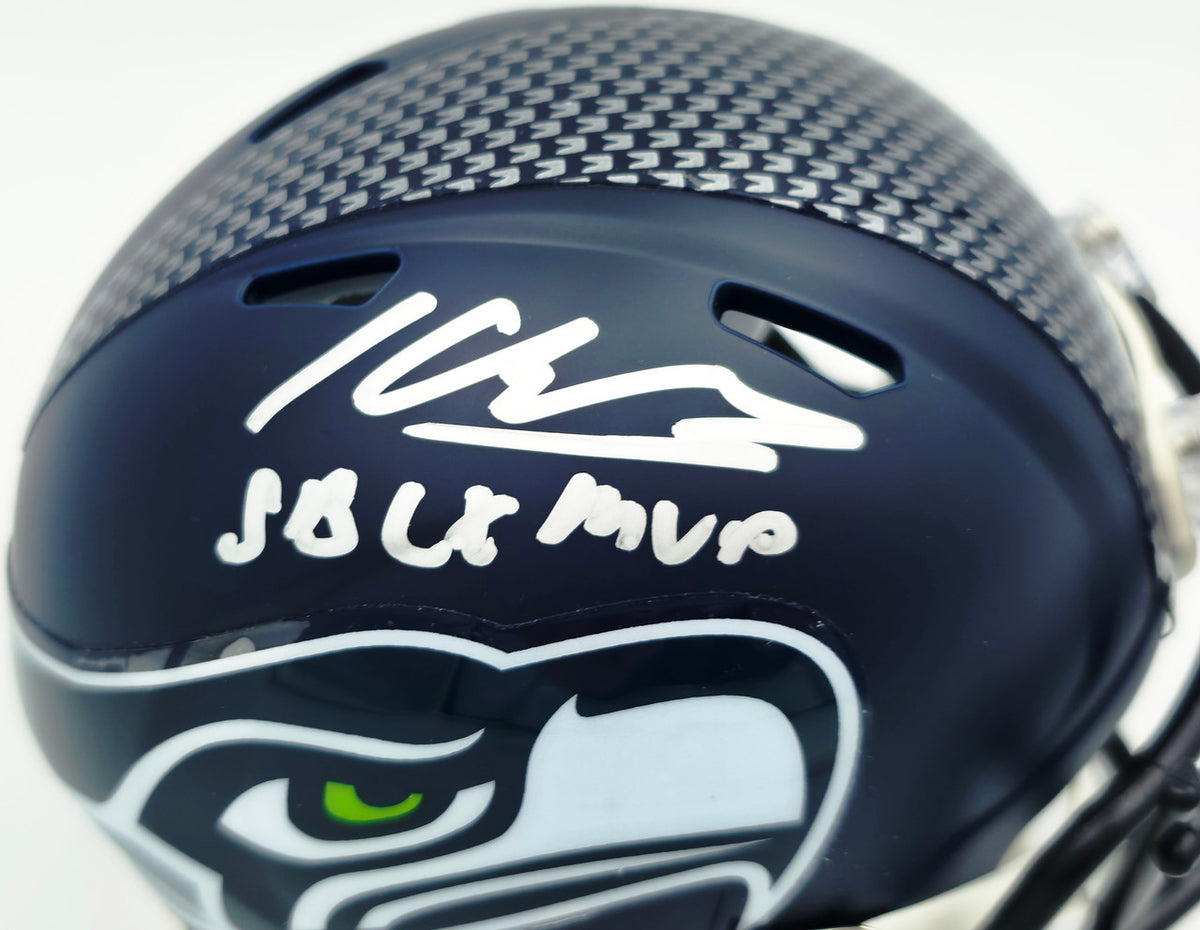 Kenneth Walker III Autographed Seattle Seahawks Blue Super Bowl LX Champions Logo Speed Mini Helmet "SB LX MVP" Beckett BAS Witness Stock #262140