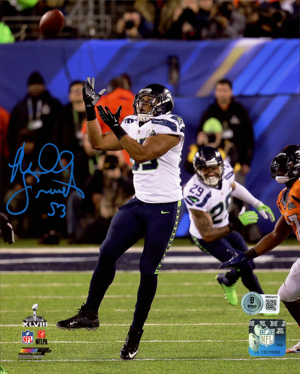 Malcolm Smith Autographed 8x10 Photo Seattle Seahawks SB XLVIII Interception Return Beckett BAS Witness Stock #262119