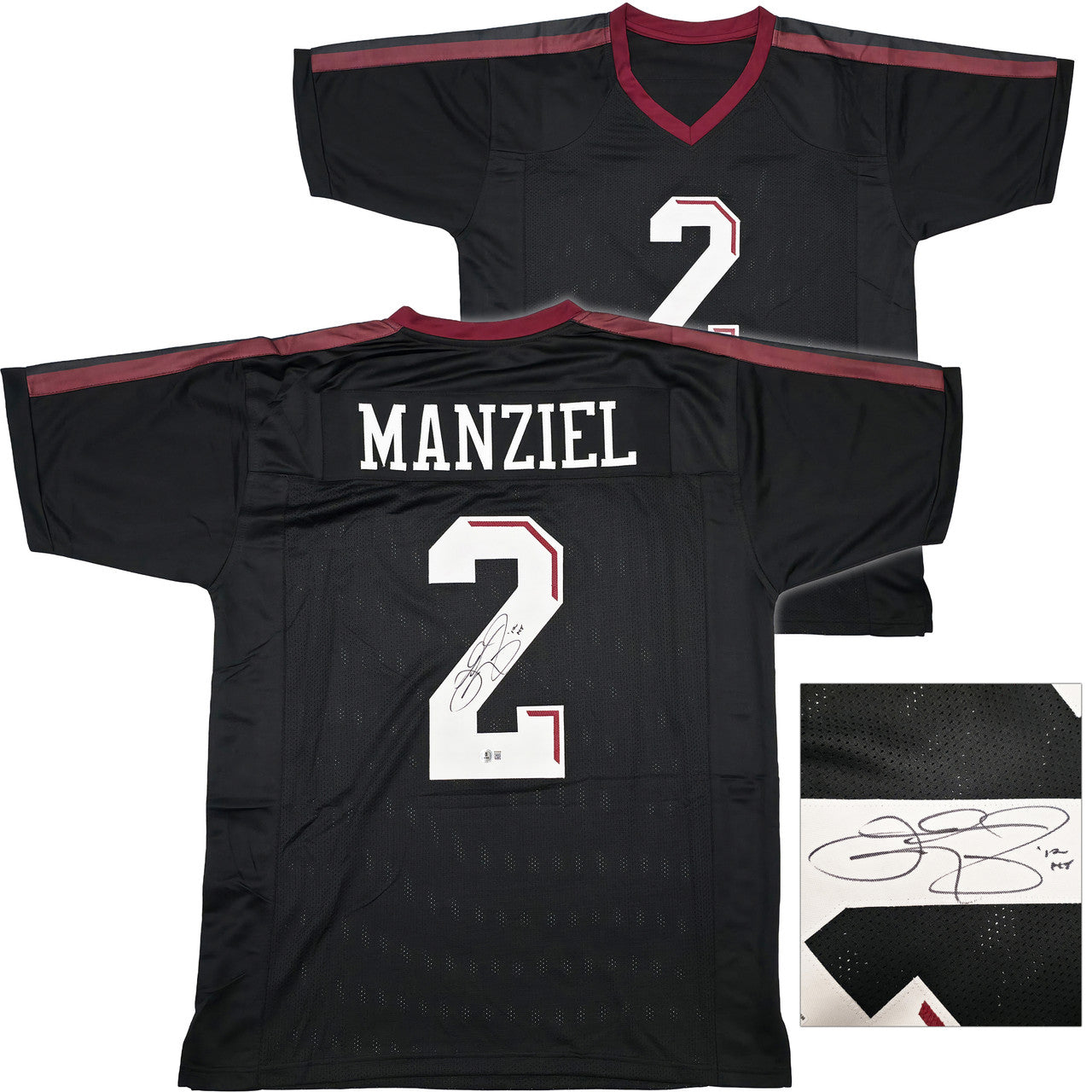 Texas A&M Aggies Johnny Manziel Autographed Black Jersey "12 HT" Beckett BAS Witness Stock #262056