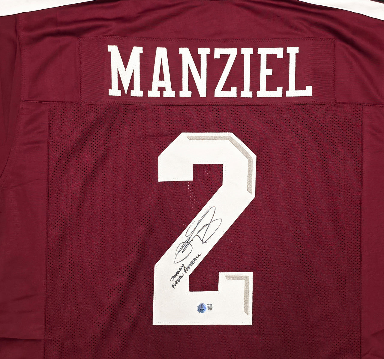Texas A&M Aggies Johnny Manziel Autographed Maroon Jersey "Johnny F'cking Football" Beckett BAS Witness Stock #262052