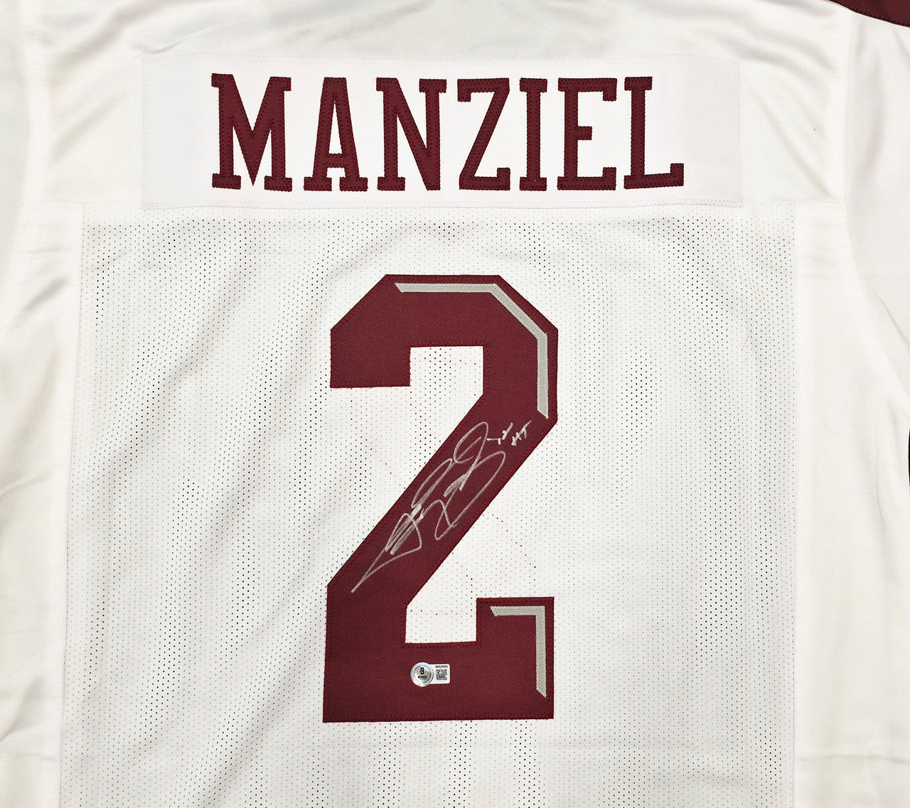 Texas A&M Aggies Johnny Manziel Autographed White Jersey "12 HT" Beckett BAS Witness Stock #262055