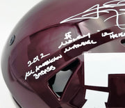 Johnny Manziel Autographed Texas A&M Aggies Maroon Full Size Authentic Hyper Speed Flex Helmet "2012 All American Badass, Money Manziel, 12 HT, Johnny F'ckin Football" Beckett BAS Witness Stock #261978