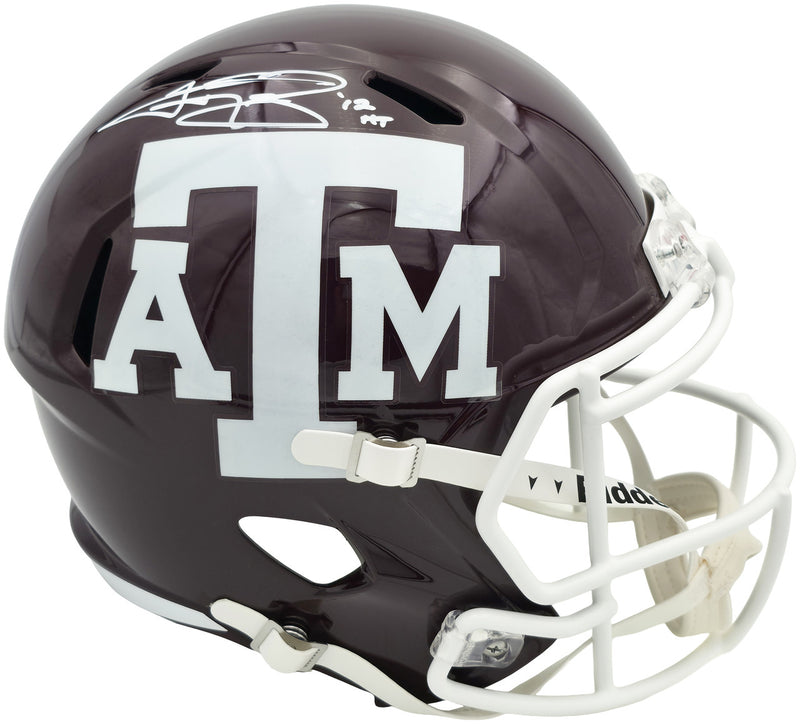 Johnny Manziel Autographed Texas A&M Aggies Maroon 2020 Full Size Speed Replica Helmet "12 HT" Beckett BAS Witness Stock #261979