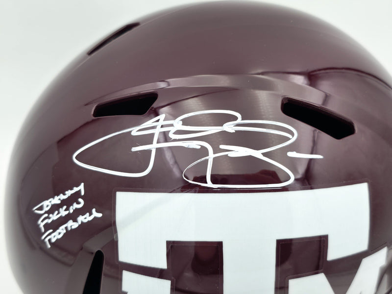 Johnny Manziel Autographed Texas A&M Aggies Maroon 2020 Full Size Speed Replica Helmet "Johnny F'cking Football" Beckett BAS Witness Stock #261980