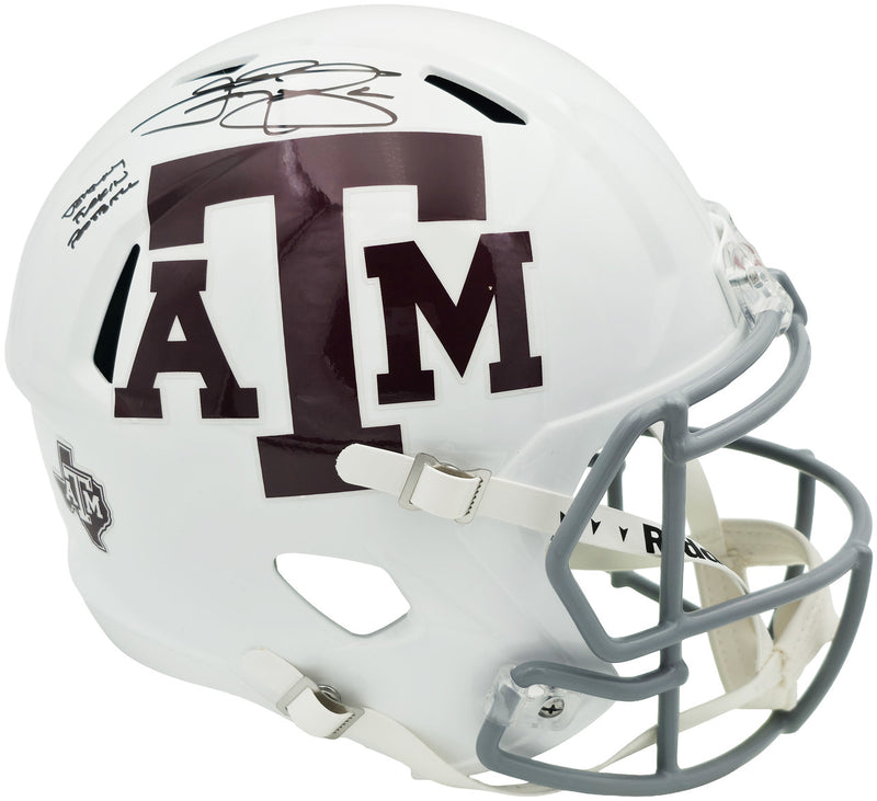 Johnny Manziel Autographed Texas A&M Aggies White Full Size Speed Replica Helmet "Johnny F'cking Football" Beckett BAS Witness Stock #261981