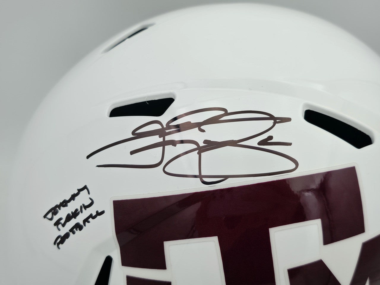 Johnny Manziel Autographed Texas A&M Aggies White Full Size Speed Replica Helmet "Johnny F'cking Football" Beckett BAS Witness Stock #261981
