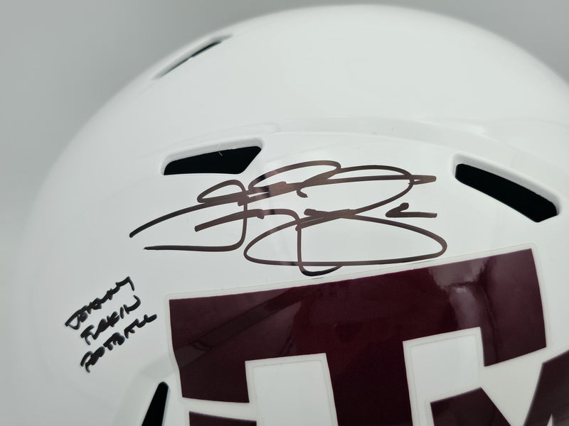 Johnny Manziel Autographed Texas A&M Aggies White Full Size Speed Replica Helmet "Johnny F'cking Football" Beckett BAS Witness Stock #261981