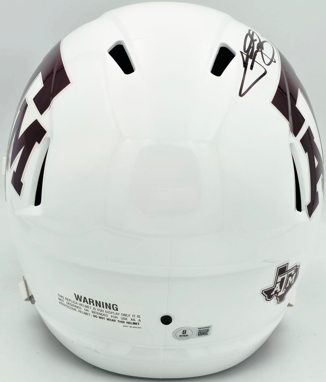 Johnny Manziel Autographed Texas A&M Aggies White Full Size Speed Replica Helmet "12 HT" Beckett BAS Witness Stock #261982