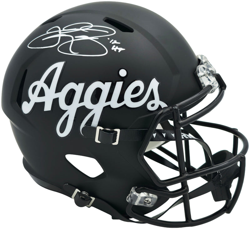Johnny Manziel Autographed Texas A&M Aggies Black Full Size Script Logo Speed Replica Helmet "12 HT" Beckett BAS Witness Stock #261983