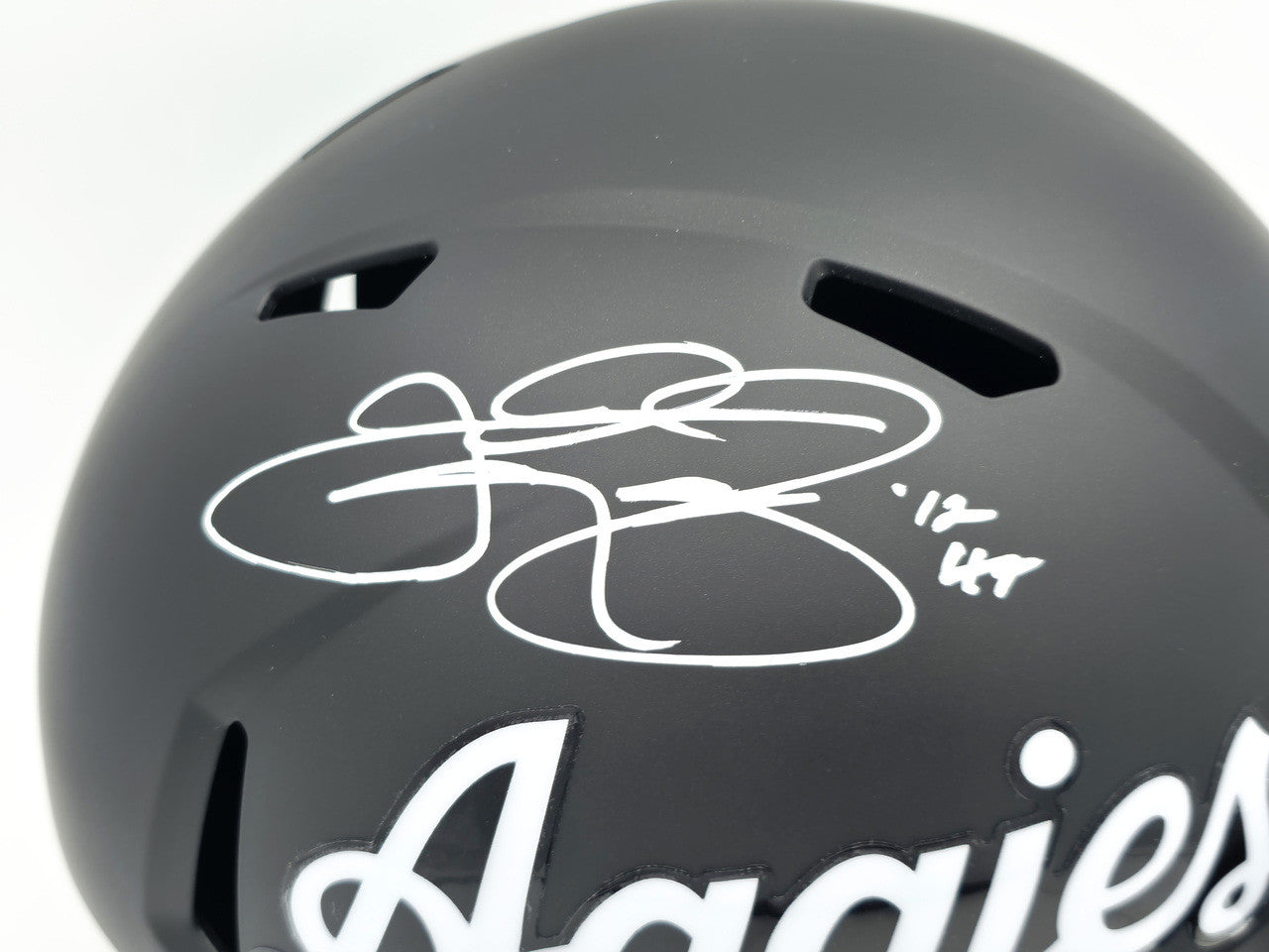 Johnny Manziel Autographed Texas A&M Aggies Black Full Size Script Logo Speed Replica Helmet "12 HT" Beckett BAS Witness Stock #261983