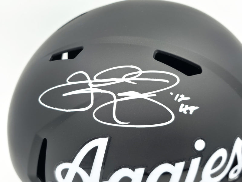 Johnny Manziel Autographed Texas A&M Aggies Black Full Size Script Logo Speed Replica Helmet "12 HT" Beckett BAS Witness Stock #261983