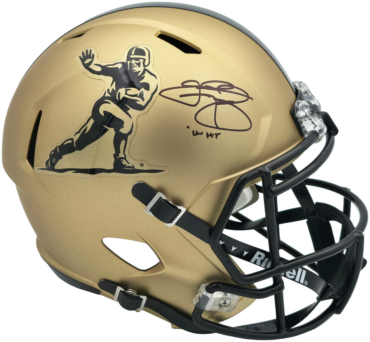 Johnny Manziel Autographed Texas A&M Aggies Gold Full Size  Heisman Logo Speed Replica Helmet "12 HT" Beckett BAS Witness Stock #261984