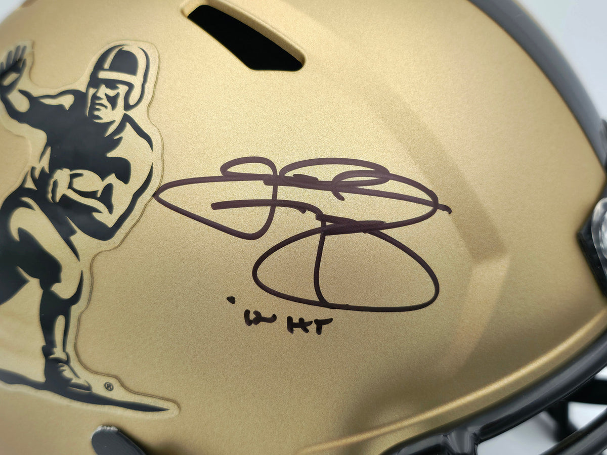 Johnny Manziel Autographed Texas A&M Aggies Gold Full Size  Heisman Logo Speed Replica Helmet "12 HT" Beckett BAS Witness Stock #261984