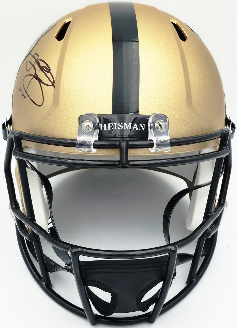 Johnny Manziel Autographed Texas A&M Aggies Gold Full Size  Heisman Logo Speed Replica Helmet "12 HT" Beckett BAS Witness Stock #261984