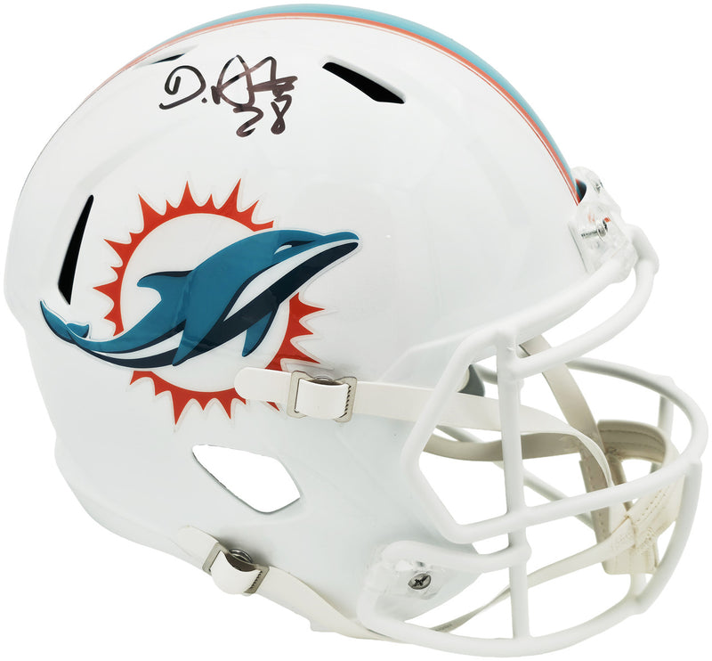 De'Von Achane Autographed Miami Dolphins White Full Size Speed Replica Helmet Beckett BAS Witness Stock #262074