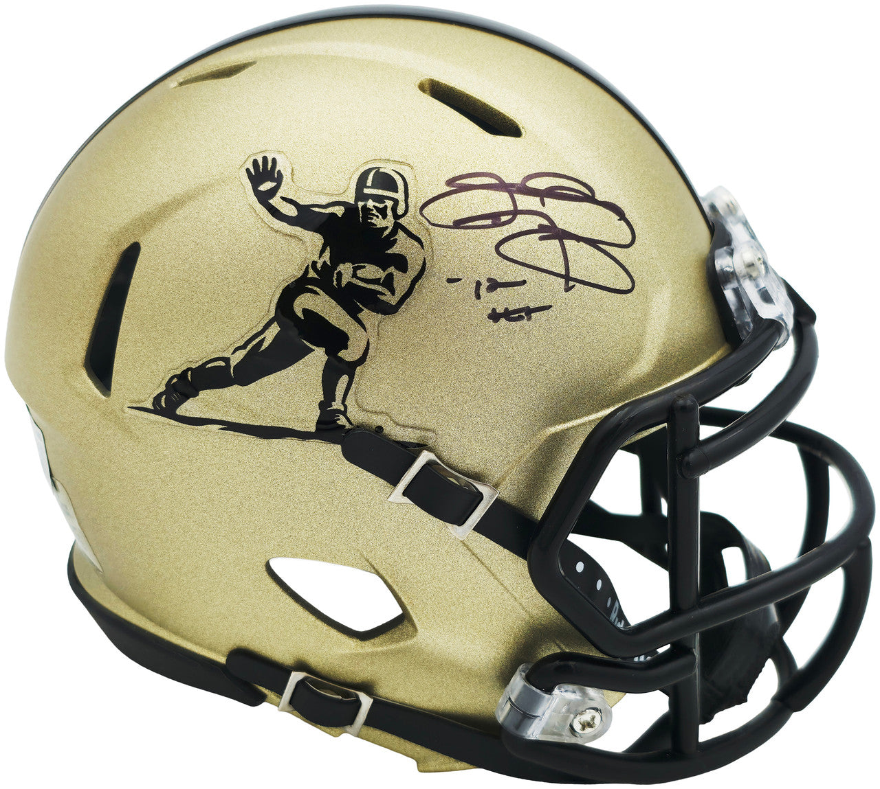 Johnny Manziel Autographed Texas A&M Aggies Gold Heisman Logo Speed Mini Helmet "12 HT" Beckett BAS Witness Stock #262057