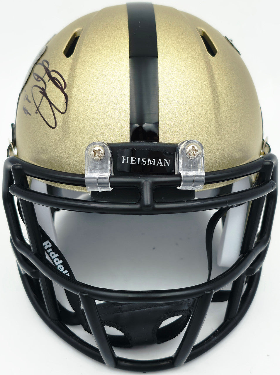 Johnny Manziel Autographed Texas A&M Aggies Gold Heisman Logo Speed Mini Helmet "12 HT" Beckett BAS Witness Stock #262057