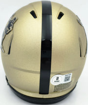 Johnny Manziel Autographed Texas A&M Aggies Gold Heisman Logo Speed Mini Helmet "12 HT" Beckett BAS Witness Stock #262057