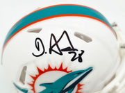 De'Von Achane Autographed Miami Dolphins White Speed Mini Helmet Beckett BAS Witness Stock #262075