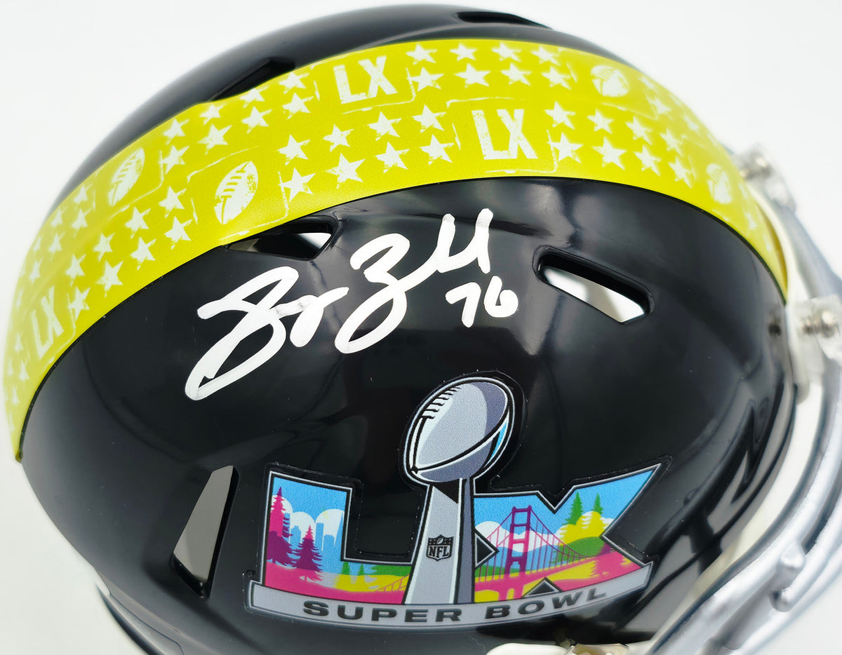 Grey Zabel Autographed Seattle Seahawks Black Super Bowl LX Logo Speed Mini Helmet MCS Holo Stock #263033