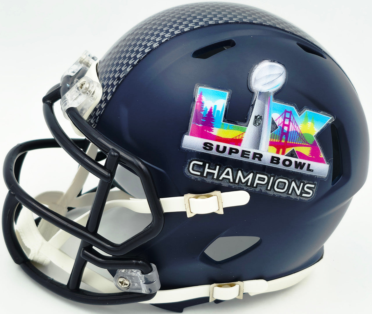 Abraham Abe Lucas Autographed Seattle Seahawks Blue Super Bowl LX Champions Logo Speed Mini Helmet MCS Holo Stock #263035