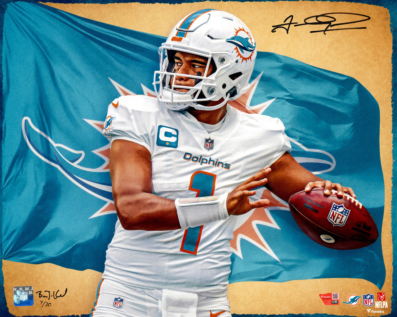 Tua Tagovailoa Autographed 16x20 Photo Miami Dolphins Artwork LE #/20 Fanatics Holo Stock #263014