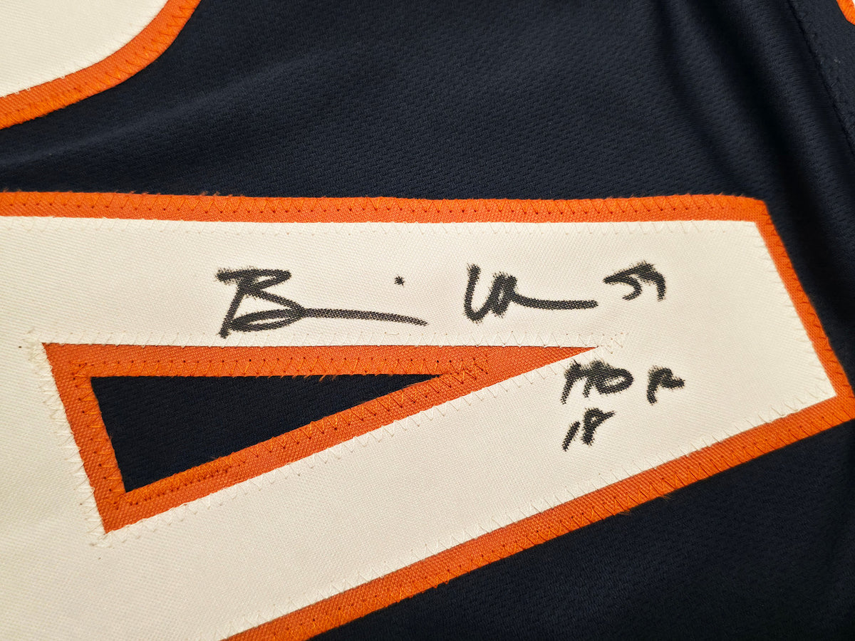Chicago Bears Brian Urlacher Autographed Blue Jersey "HOF 18" Beckett BAS Witness Stock #263341