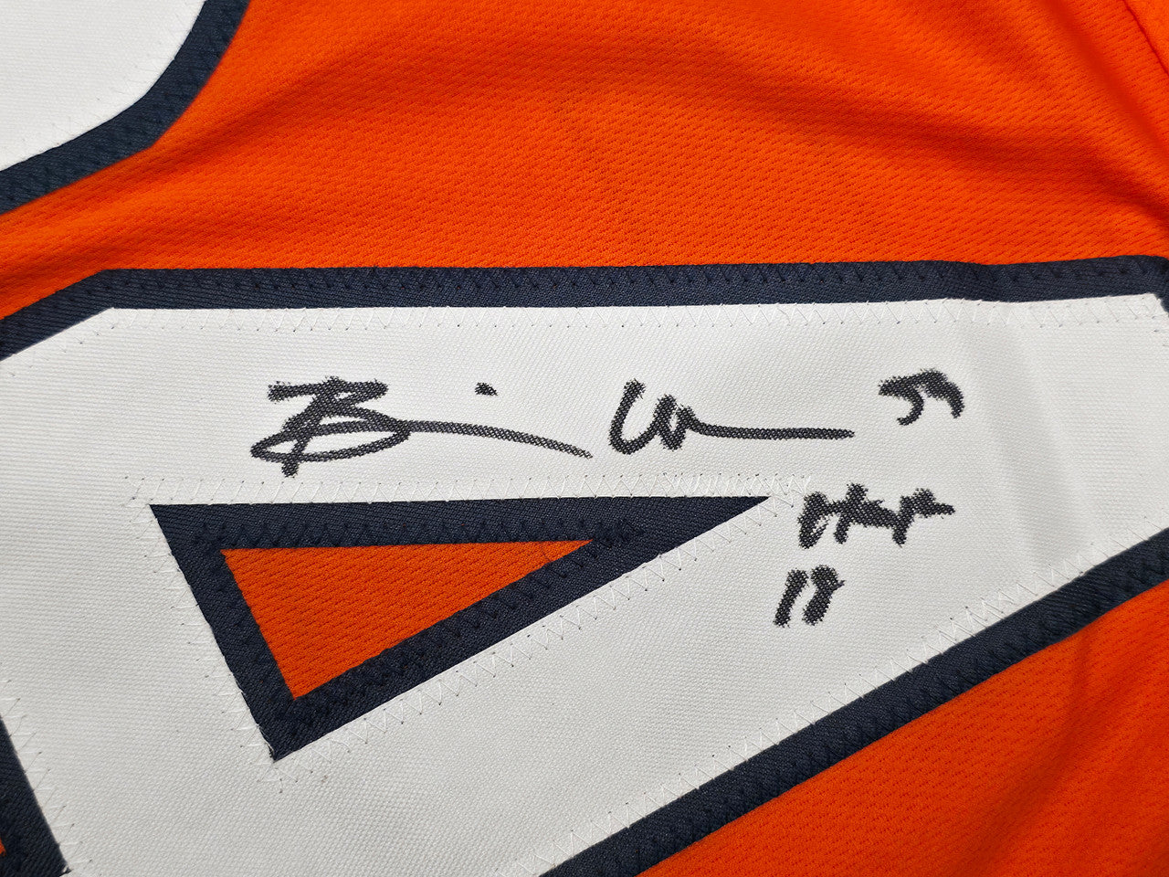 Chicago Bears Brian Urlacher Autographed Orange Jersey "HOF 18" Beckett BAS Witness Stock #263340