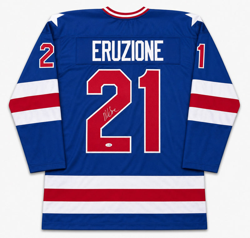 1980 Team USA Mike Eruzione Autographed Blue Jersey JSA Witness Stock #262979