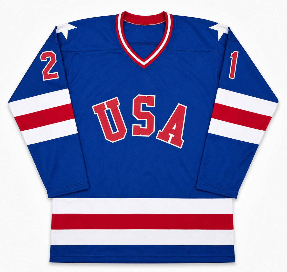 1980 Team USA Mike Eruzione Autographed Blue Jersey JSA Witness Stock #262979