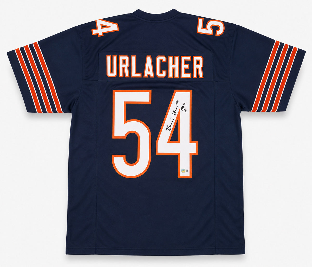 Chicago Bears Brian Urlacher Autographed Blue Jersey "HOF 18" Beckett BAS Witness Stock #263341