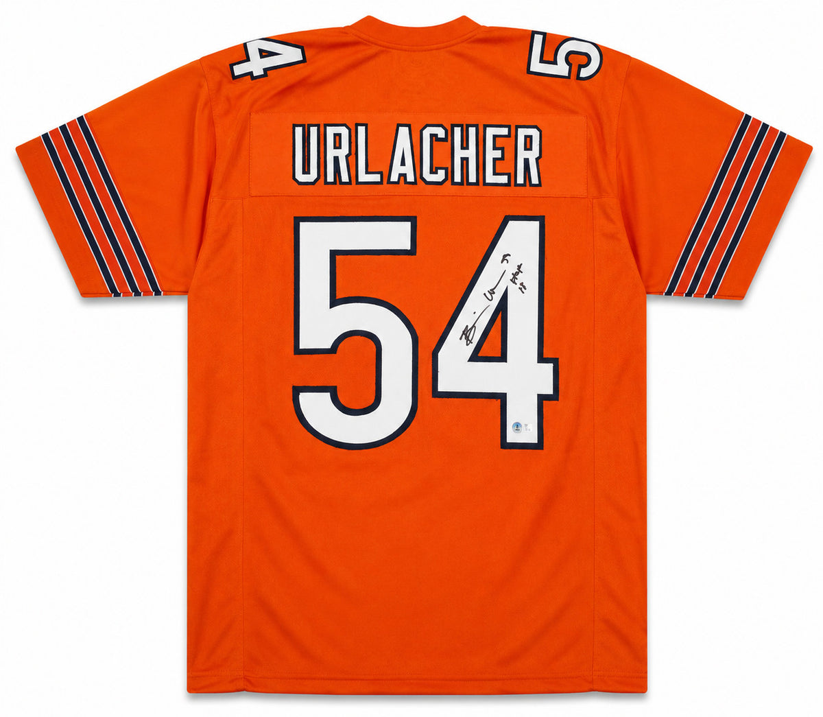 Chicago Bears Brian Urlacher Autographed Orange Jersey "HOF 18" Beckett BAS Witness Stock #263340