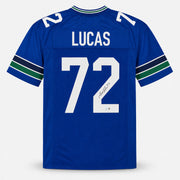 Seattle Seahawks Abraham Abe Lucas Autographed Blue Throwback Jersey MCS Holo Stock #263326