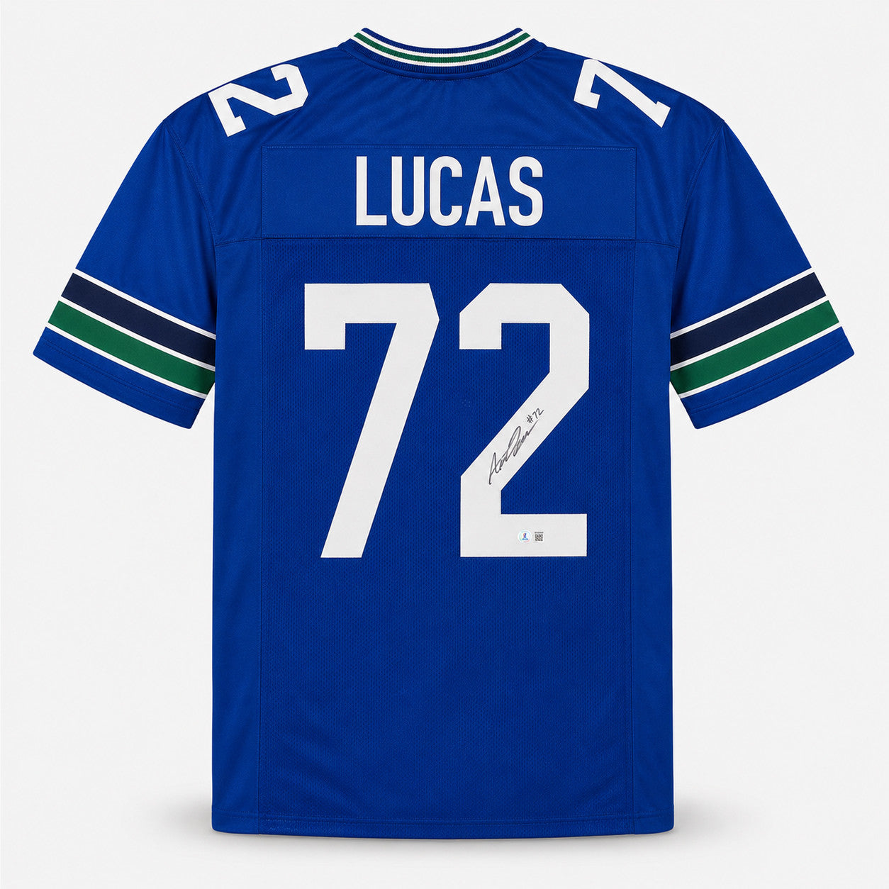 Seattle Seahawks Abraham Abe Lucas Autographed Blue Throwback Jersey MCS Holo Stock #263326