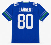 Seattle Seahawks Steve Largent Autographed Blue Throwback Jersey "HOF 95" Beckett BAS Witness Stock #263342