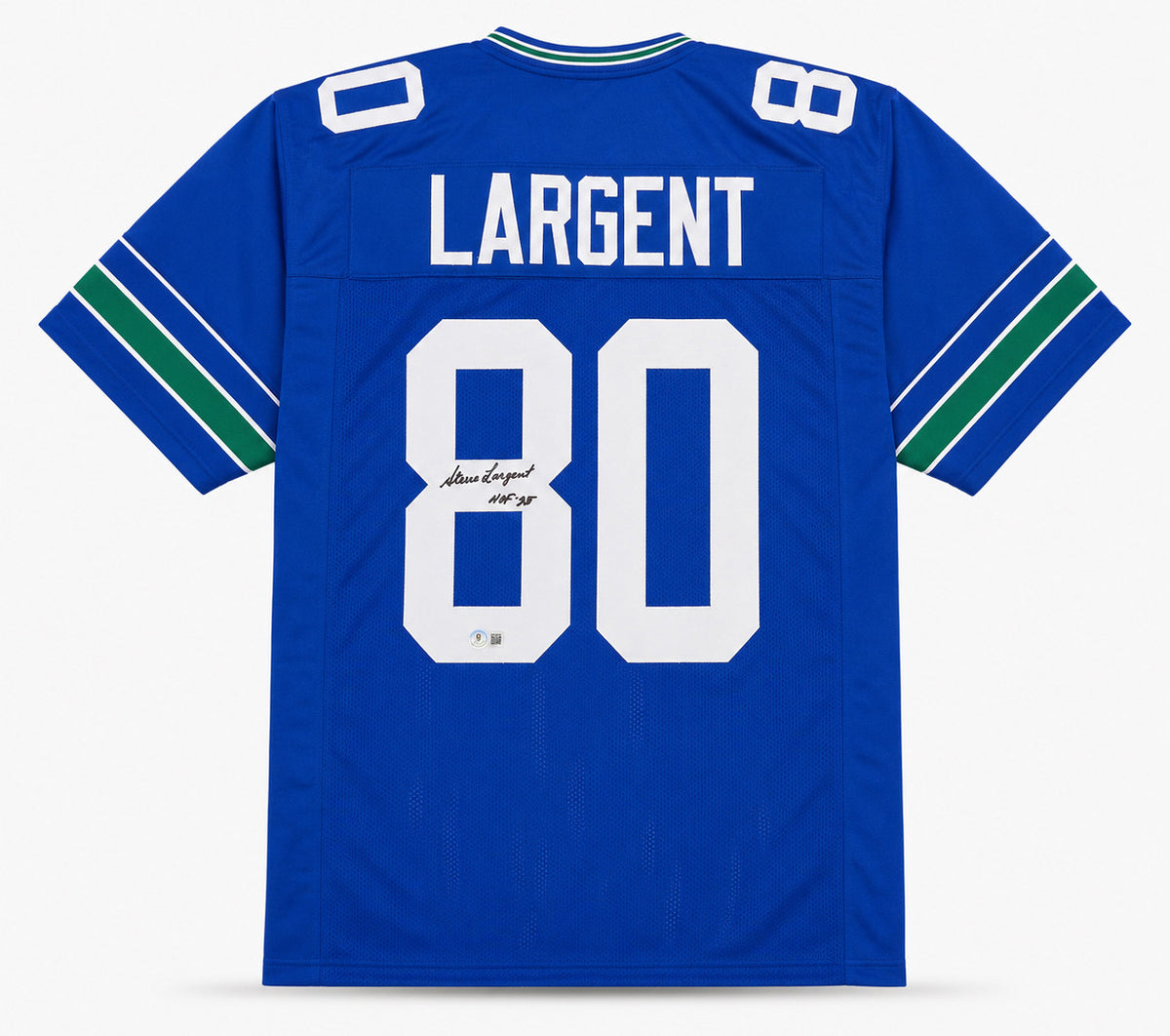 Seattle Seahawks Steve Largent Autographed Blue Throwback Jersey "HOF 95" Beckett BAS Witness Stock #263342