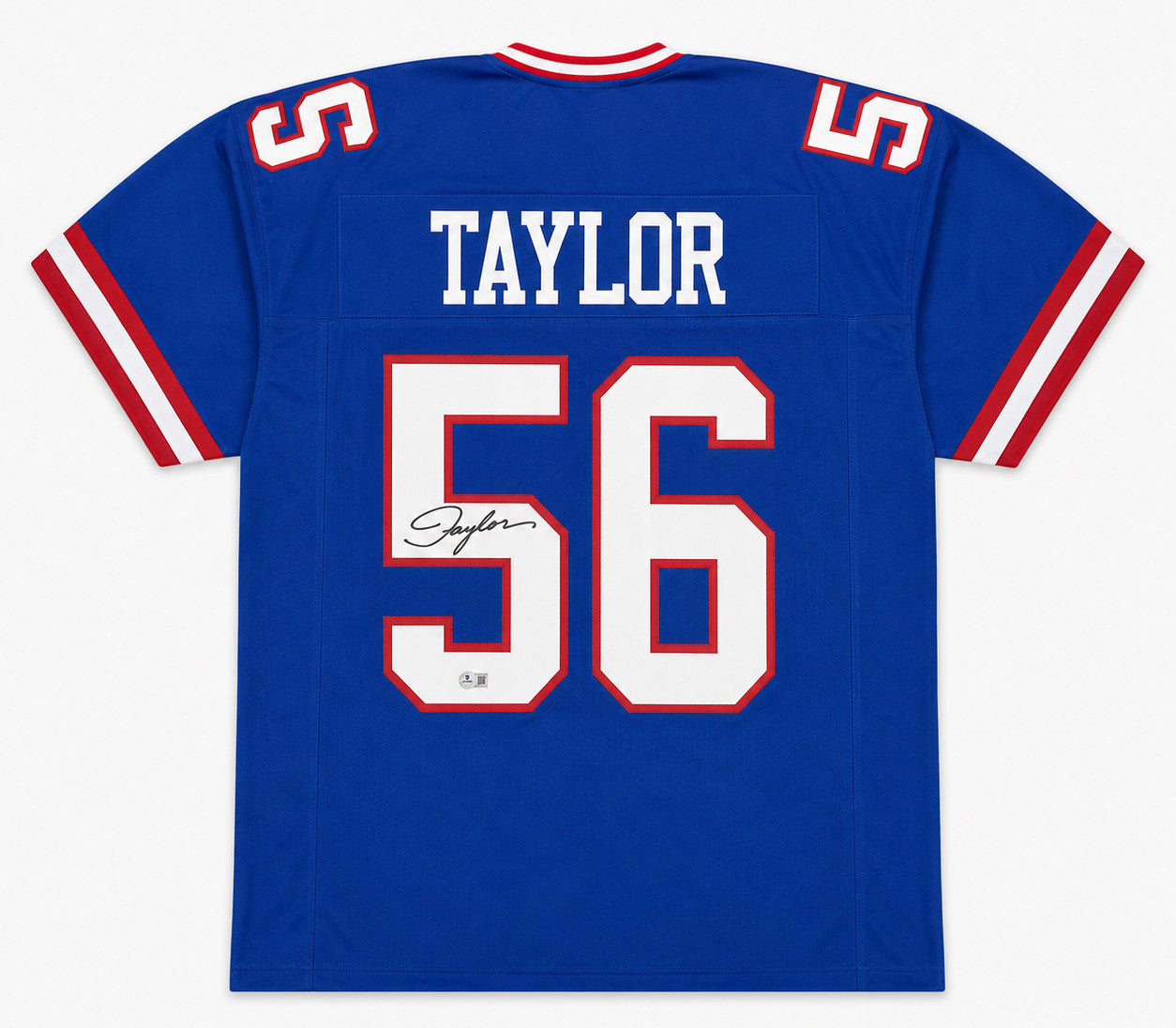 New York Giants Lawrence Taylor Autographed Blue Jersey Beckett BAS Witness Stock #263334