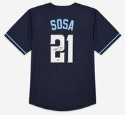 Chicago Cubs Sammy Sosa Autographed Dark Blue Jersey 'Slammin Sammy' Beckett BAS Witness Stock #263336