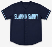 Chicago Cubs Sammy Sosa Autographed Dark Blue Jersey 'Slammin Sammy' Beckett BAS Witness Stock #263336