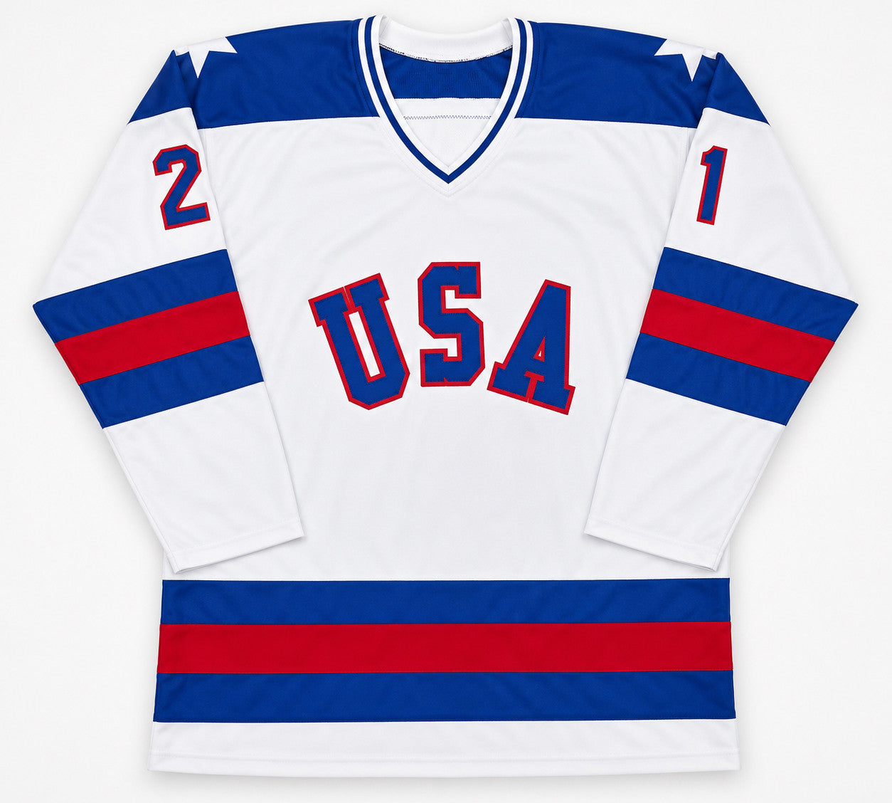 1980 Team USA Mike Eruzione Autographed White Jersey JSA Witness Stock #262978