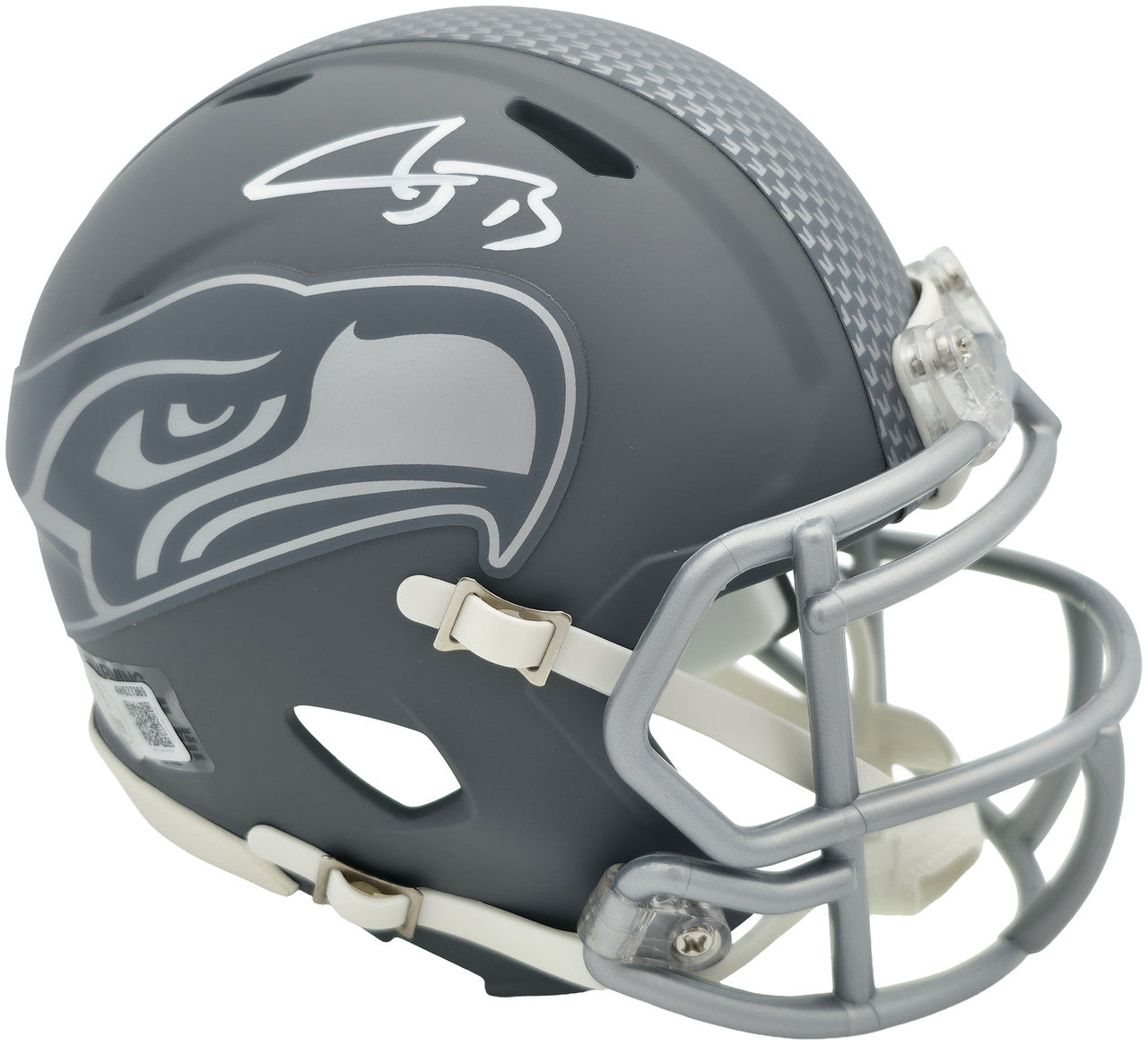 AJ Barner Autographed Seattle Seahawks Slate Gray Speed Mini Helmet Beckett BAS Witness Stock #262485