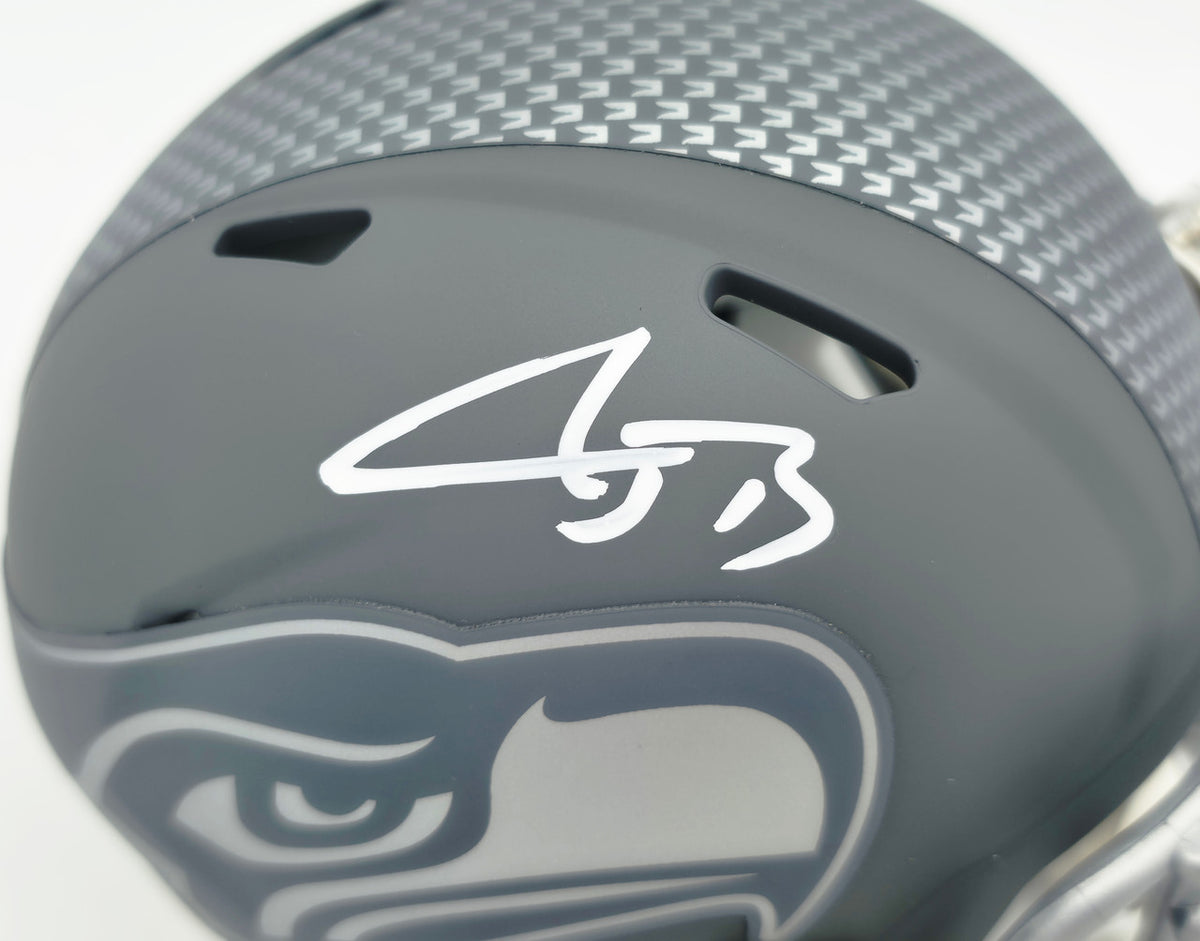 AJ Barner Autographed Seattle Seahawks Slate Gray Speed Mini Helmet Beckett BAS Witness Stock #262485