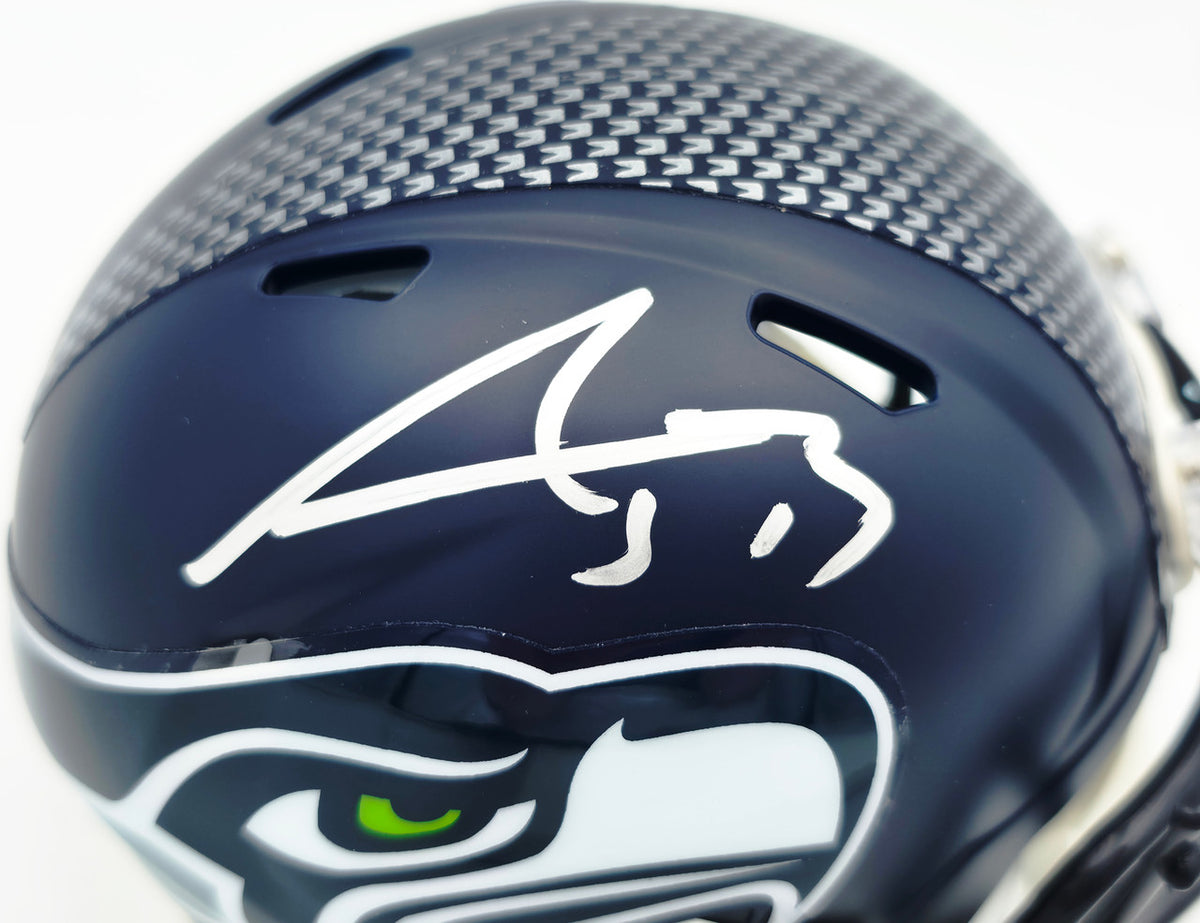 AJ Barner Autographed Seattle Seahawks Blue Super Bowl LX Champions Logo Speed Mini Helmet Beckett BAS Witness Stock #262488