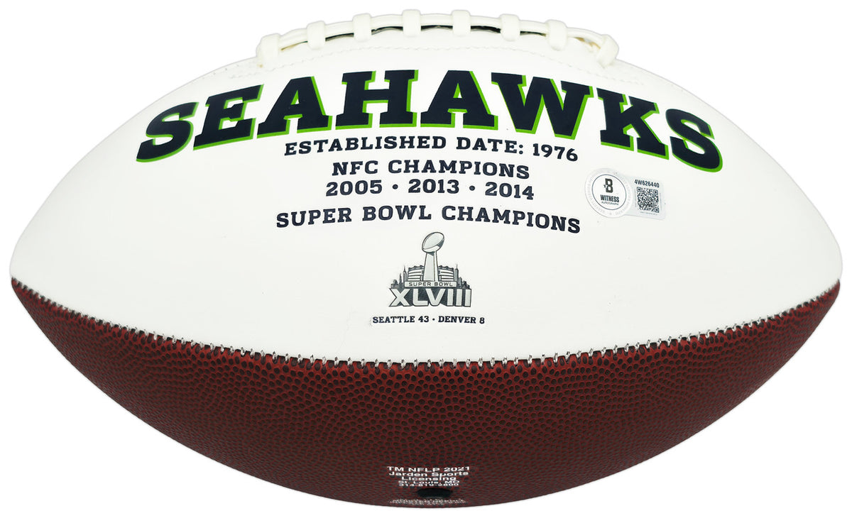 Earl Thomas III Autographed White Seattle Seahawks Super Bowl XLVIII Logo Football Beckett BAS Witness Stock #262447